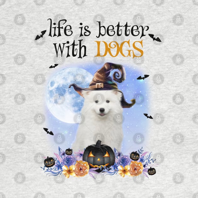 Samoyed Witch Hat Life Is Better With Dogs Halloween by cyberpunk art